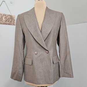 New Ron Leal‎ Taupe Wool Blazer Jacket Size 10 Double Breasted Old Money Career